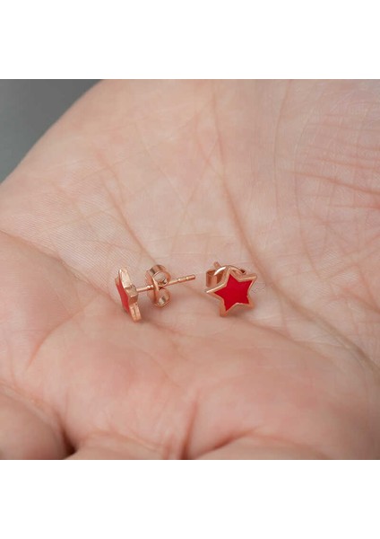 Gümüş Fosforlu Kırmızı Yıldız Küpe modelleri