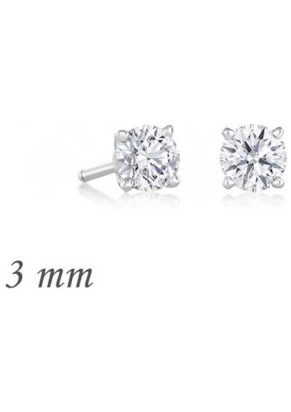 Gümüş Yuvarlak Tek Taş Zirkon Küpe - 3 mm