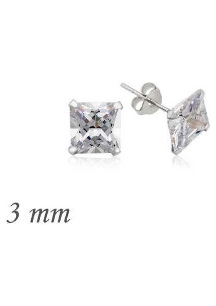 Gümüş Kare Tek Taş Zirkon Küpe - 3 mm