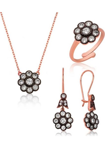 Gümüş Elmas Montür Çiçek Bayan Set