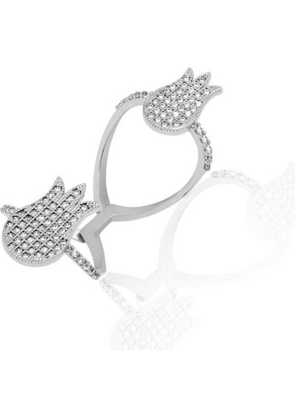 Gümüş Iki Lale Bayan Yüzük