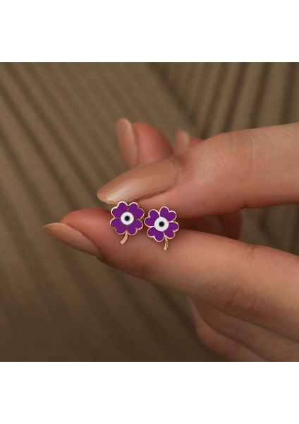 Gümüş Mor Yonca Küpe modelleri