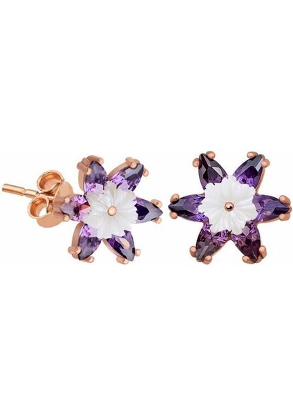 Gümüş Mor Lotus Çiçeği Küpe