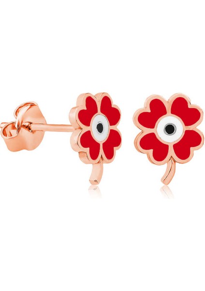 Gümüş Fosforlu Kırmızı Yonca Küpe