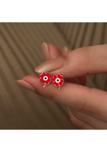 Gümüş Fosforlu Kırmızı Yonca Küpe modelleri