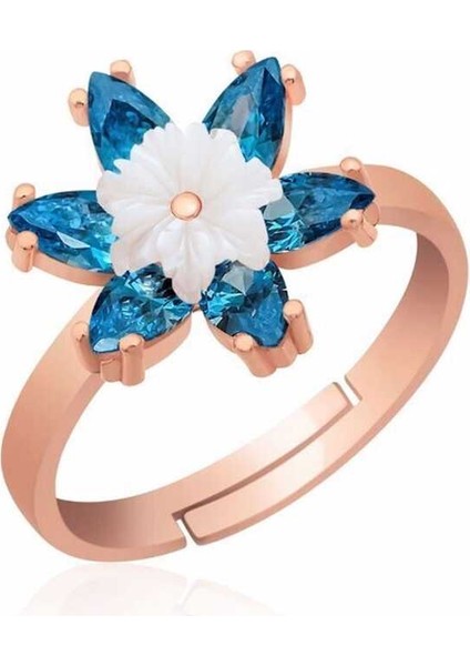Gümüş Mavi Lotus Çiçeği Yüzük
