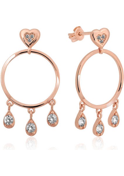 Gümüş Kalp Detaylı Halka Bayan Küpe