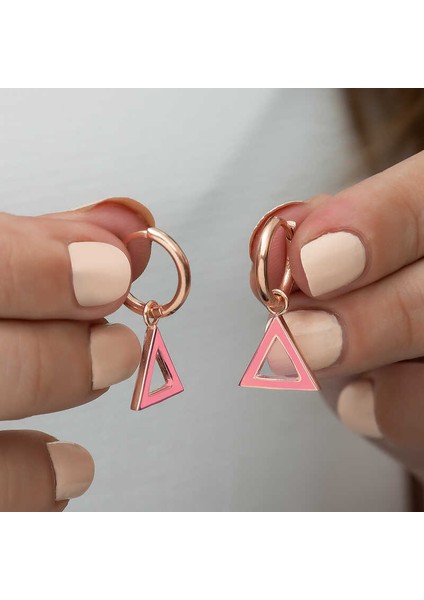 Gümüş Fosforlu Pembe Üçgen Küpe modelleri