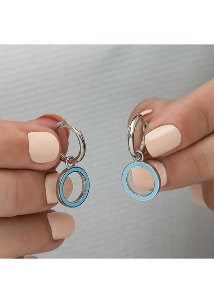 Gümüş Fosforlu Mavi Oval Küpe modelleri