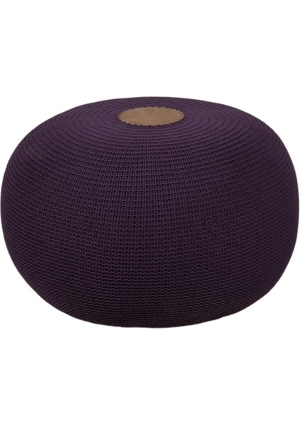 El Yapımı Yayvan Örgü Puf Mor