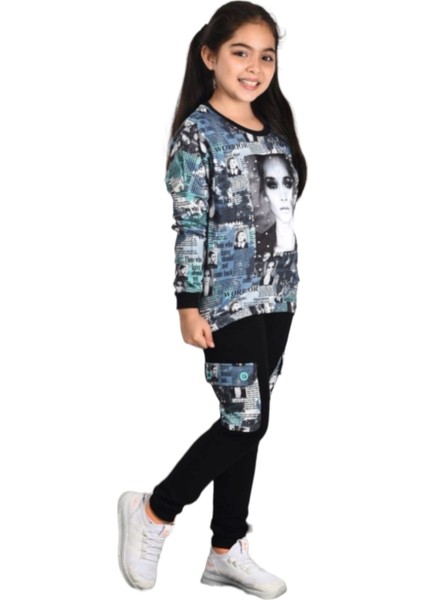 Kız Çocuk Resim Baskılı Kargo Cepli Eşofman Takımı