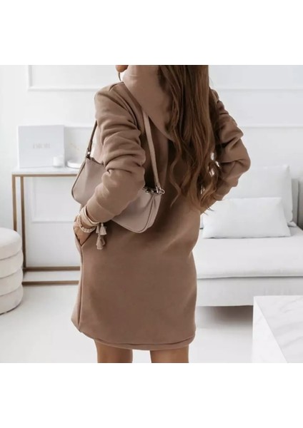 Kapüşonlu Pamuk Kalın Kışlık Oversize Spor Kadın Hoodie Elbise fiyatları
