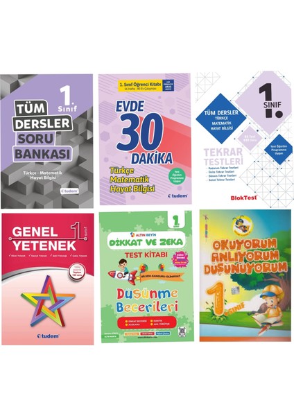 Tudem Yayınları 1. Sınıf Tüm Dersler Soru Bankası Evde 30 Dakika Tekrar Testi Bilsem 6 Parça