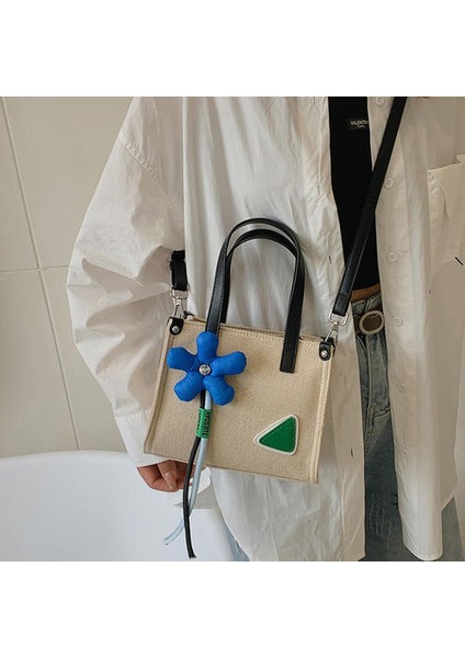 Mavi Ayçiçeği Tuval Çantası, Çapraz Gövde Çantası, Vintage Dokulu Tote Çanta