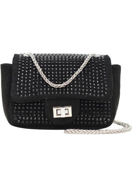 Moda Rhinestone Zinciri Küçük Kare Çanta, Bayanlar Bir Omuz Crossbody Çanta