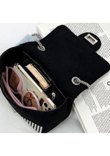 Moda Rhinestone Zinciri Küçük Kare Çanta, Bayanlar Bir Omuz Crossbody Çanta