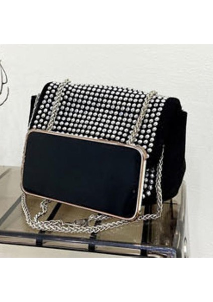 Moda Rhinestone Zinciri Küçük Kare Çanta, Bayanlar Bir Omuz Crossbody Çanta