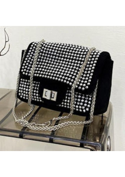 Moda Rhinestone Zinciri Küçük Kare Çanta, Bayanlar Bir Omuz Crossbody Çanta