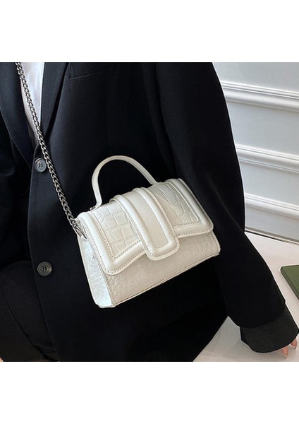 Girintili Taş Desen Kum Saati Çantası, Çok Yönlü Moda Zinciri Çantası, Bir Omuz Crossbody Çantası