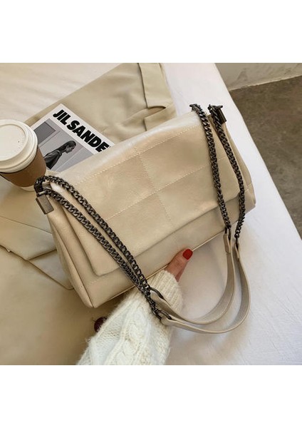 Moda Yumuşak Pu Deri Araba Dikişli Küçük Kare Çanta, Kadın Omuz Crossbody Zinciri Küçük Çanta(Yurt Dışından)