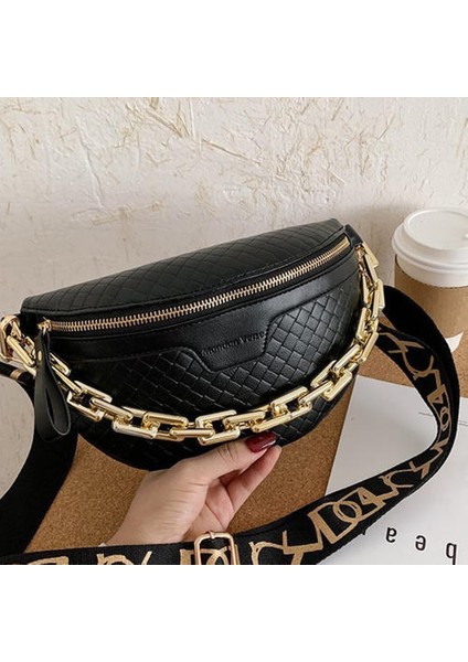 Kalın Zincir Yüksek Messenger Göğüs Çantası, Ekose Pu Kadın Çantası Moda Moda Omuz Çantası