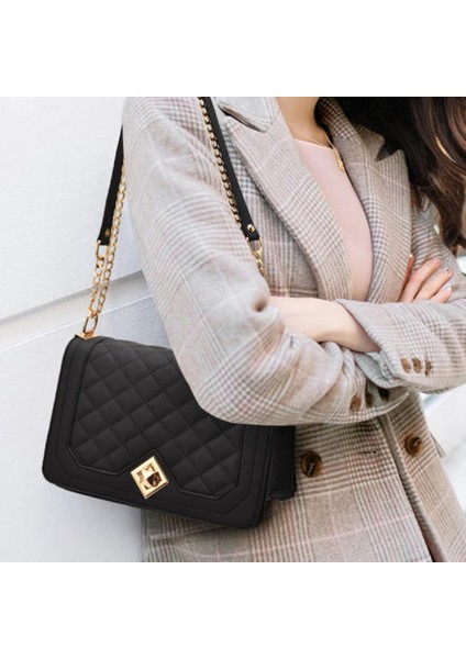 Pu Yumuşak Deri Rhombus Zinciri Küçük Kare Çanta, Retro Modaya Modaya Dönüştür Bag, Tek Omuzlu Messenger Çantası