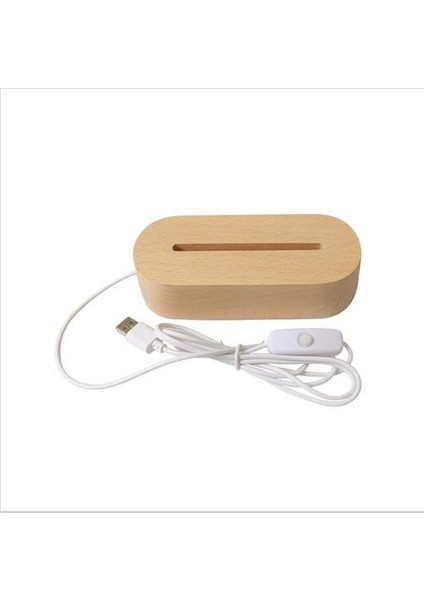 Oval Ahşap Taban USB Anahtarı ile LED Masa Lambası Modern Gece Lambası Akrilik 3D LED Gece Lambası Tutucu Monte Taban | LED Masa Lambaları