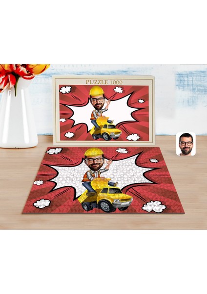 Kişiye Özel Erkek Yol Mühendisi Karikatürlü 1000 Parça Profesyonel Puzzle-1