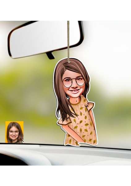 Kişiye Özel Kız Çocuk Karikatürlü Ahşap Araba Dikiz Ayna Süsü-8