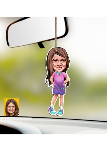 Kişiye Özel Kız Çocuk Karikatürlü Ahşap Araba Dikiz Ayna Süsü-3