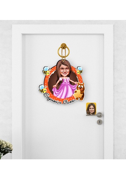 Kişiye Özel Kız Çocuk Prenses Karikatürlü Çocuk Odası Ahşap Kapı Süsü-1