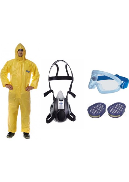 Tam Koruma Yüz Maskesi (Drager 3300 Maske-Abek Filtre-Gözlük-Tulum)