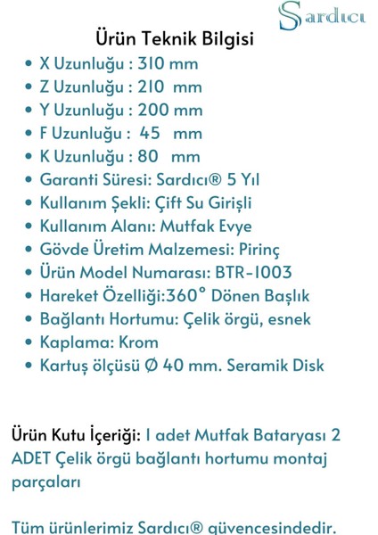 Mutfak Bataryası 360 Derece Oynar Başlıklı Eviye Bataryası Mutfak Musluğu