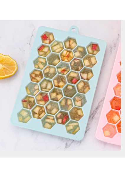 27 Hücreler Petek Şekli Silikon Buz Küpü Kalıp Gıda Sınıfı Silikon Petek Kapaklı Ice Cube Maker Ev Ice Cube Tepsisi | Dondurma Küvetleri (Mavi) (Yurt Dışından) fırsatları