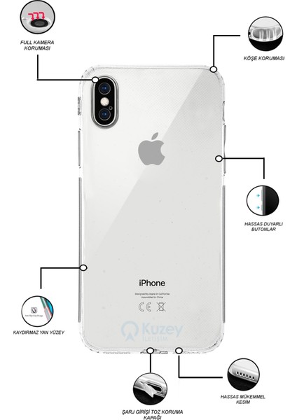 Apple iPhone Xs Kapak Kamera Korumalı Tıpalı Şeffaf Silikon Kılıf