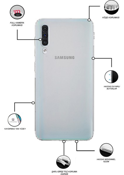 Samsung Galaxy A30S Kapak Kamera Korumalı Tıpalı Şeffaf Silikon Kılıf