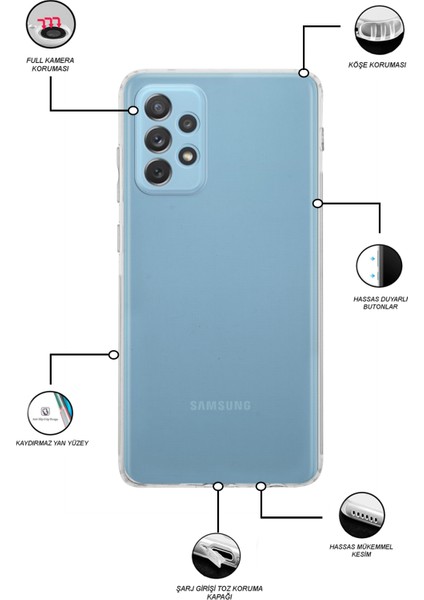 Samsung Galaxy A72 Kapak Kamera Korumalı Tıpalı Şeffaf Silikon Kılıf