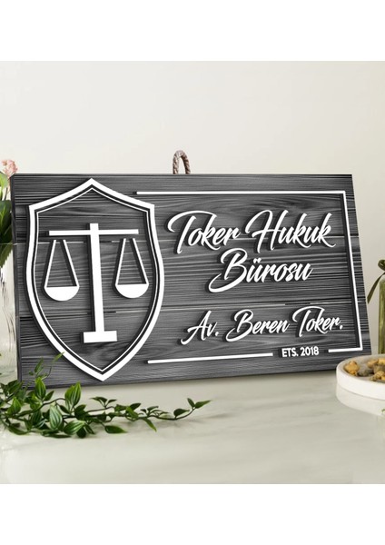 Gift Kişiye Özel Avukat Tasarımlı Gri Dekoratif Ahşap Tabela