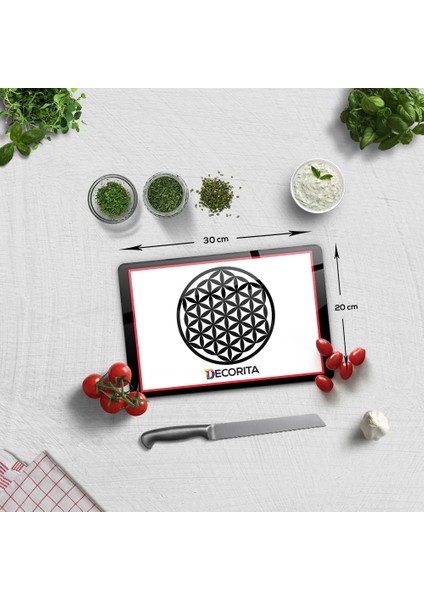 Cam Kesme Tahtası - Cam Kesme Tablası | Decorita Logolu - Kırmızı - Siyah | 20cm x 30cm fiyatları