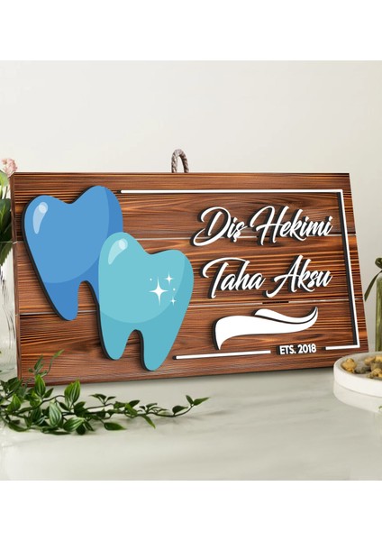 Gift Kişiye Özel Diş Hekimi Tasarımlı Dekoratif Ahşap Tabela