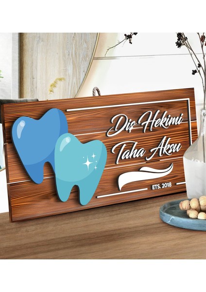 Gift Kişiye Özel Diş Hekimi Tasarımlı Dekoratif Ahşap Tabela