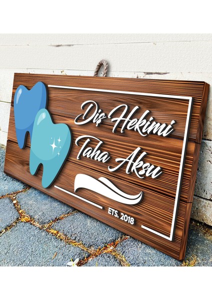 Gift Kişiye Özel Diş Hekimi Tasarımlı Dekoratif Ahşap Tabela