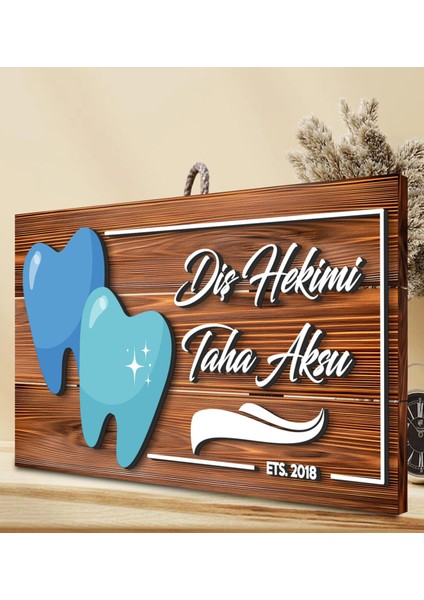 Gift Kişiye Özel Diş Hekimi Tasarımlı Dekoratif Ahşap Tabela