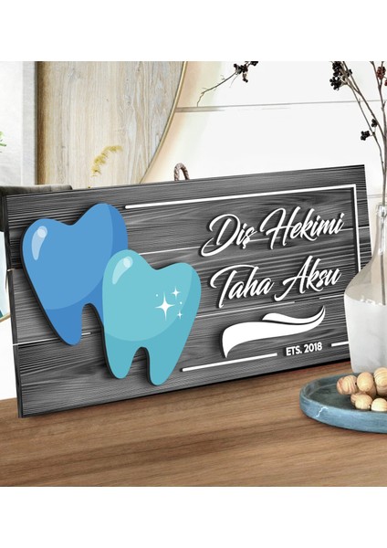 Gift Kişiye Özel Diş Hekimi Tasarımlı Gri Dekoratif Ahşap Tabela fiyatları