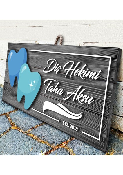 Gift Kişiye Özel Diş Hekimi Tasarımlı Gri Dekoratif Ahşap Tabela modelleri