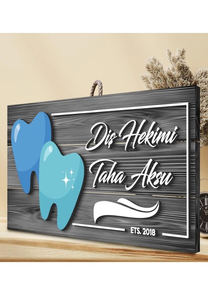 Gift Kişiye Özel Diş Hekimi Tasarımlı Gri Dekoratif Ahşap Tabela fırsatları