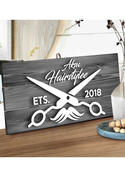 Gift Kişiye Özel Hairstyle Tasarımlı Gri Dekoratif Ahşap Tabela fiyatları