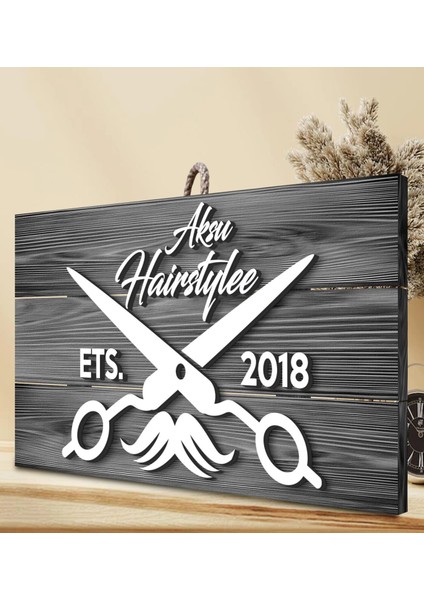 Gift Kişiye Özel Hairstyle Tasarımlı Gri Dekoratif Ahşap Tabela fırsatları