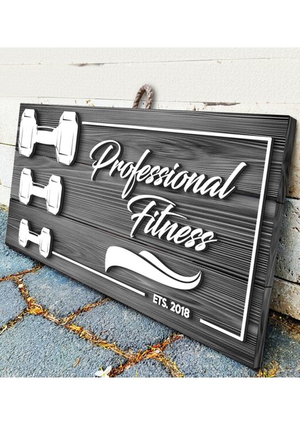 Gift Kişiye Özel Fitness Salonu Tasarımlı Gri Dekoratif Ahşap Tabela modelleri