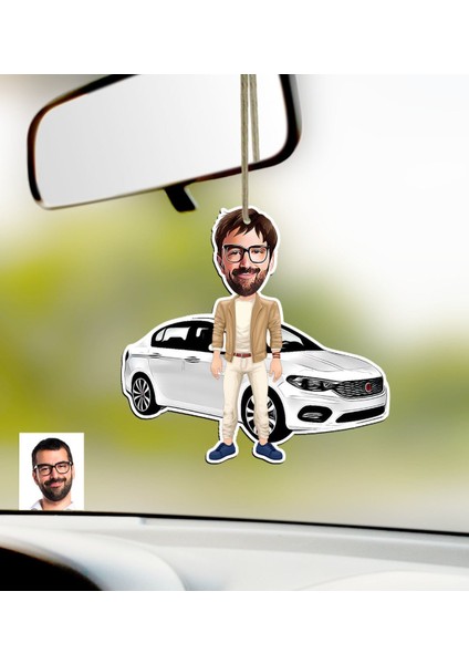 Kişiye Özel Bay Fiat Egea Karikatürlü Ahşap Araba Dikiz Ayna Süsü